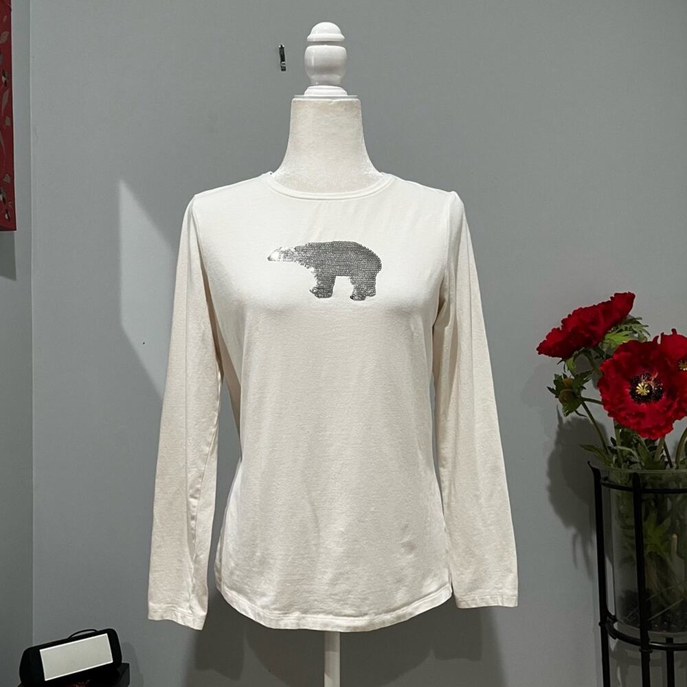 NEW Liz Claiborne Cotton Vintage Millennium Y2K Sequin Bear Long Sleeve Top NWOT
